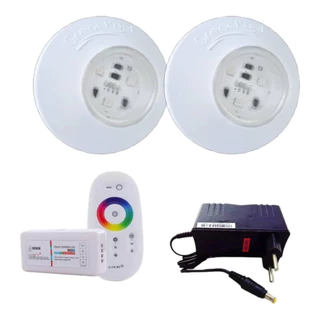 KIT 2 LED SMD RGB 95MM COM MÓDULO E FONTE 2A PARA PISCINA