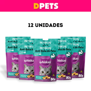 Petisco WHISKAS Kit com 12un Para Gatos Ajuda na Eliminação das Bolas de Pelo Validade - 21/11/2024