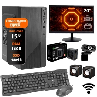 Computador Core I5 8°ger Ddr4 16gb Ssd 480gb 500w Monitor 20 + PRO + Webcam