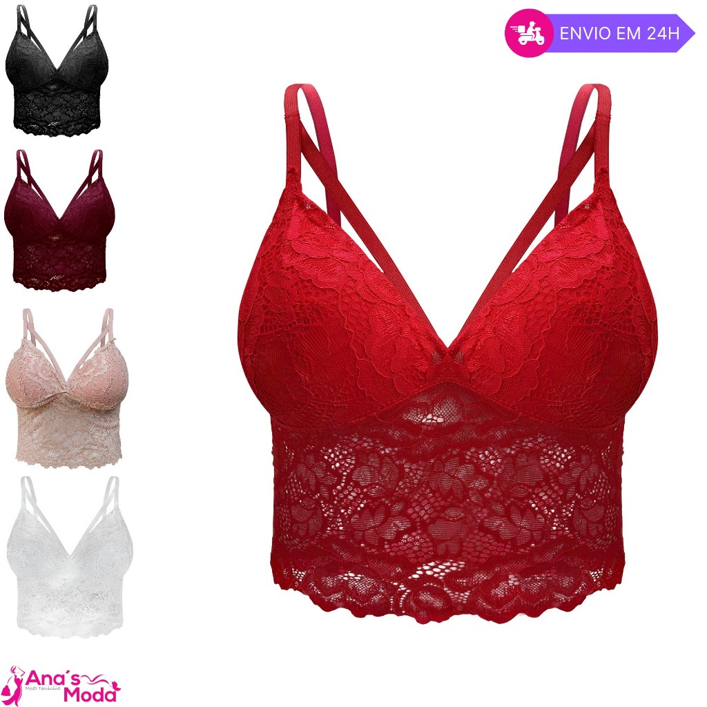 Cropped Top De Renda Feminino Tiras Dupla Alça Regulável Com Bojo ...