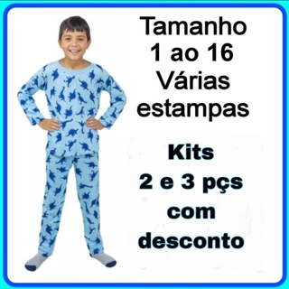 Pijama Infantil Bebê Manga Longa Menino Masculino Malha 100% Algodão Mafessoni