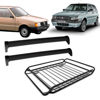 Kit Rack Teto Bagageiro Fiat Uno Mille Quadrado 1984 A 2013 Bagageiro Maleiro Gradeado Aço Universal
