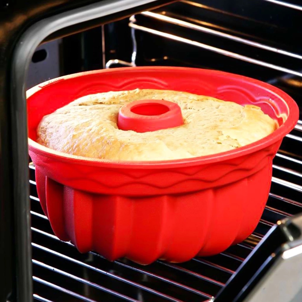 Assadeira Forma De Silicone Forno Air Fryer Geladeira Redonda Espiral Vermelha ou Cinza Antiaderente