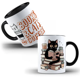 Caneca Personalizada Apaixonada por Gatos Livros e Café