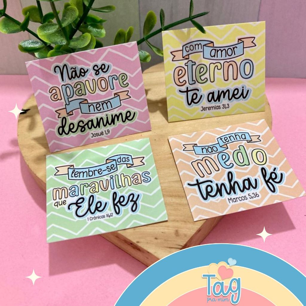 Kit com 100 Mini Cartões Versículos Bíblicos 2 - Tags Religiosas ...