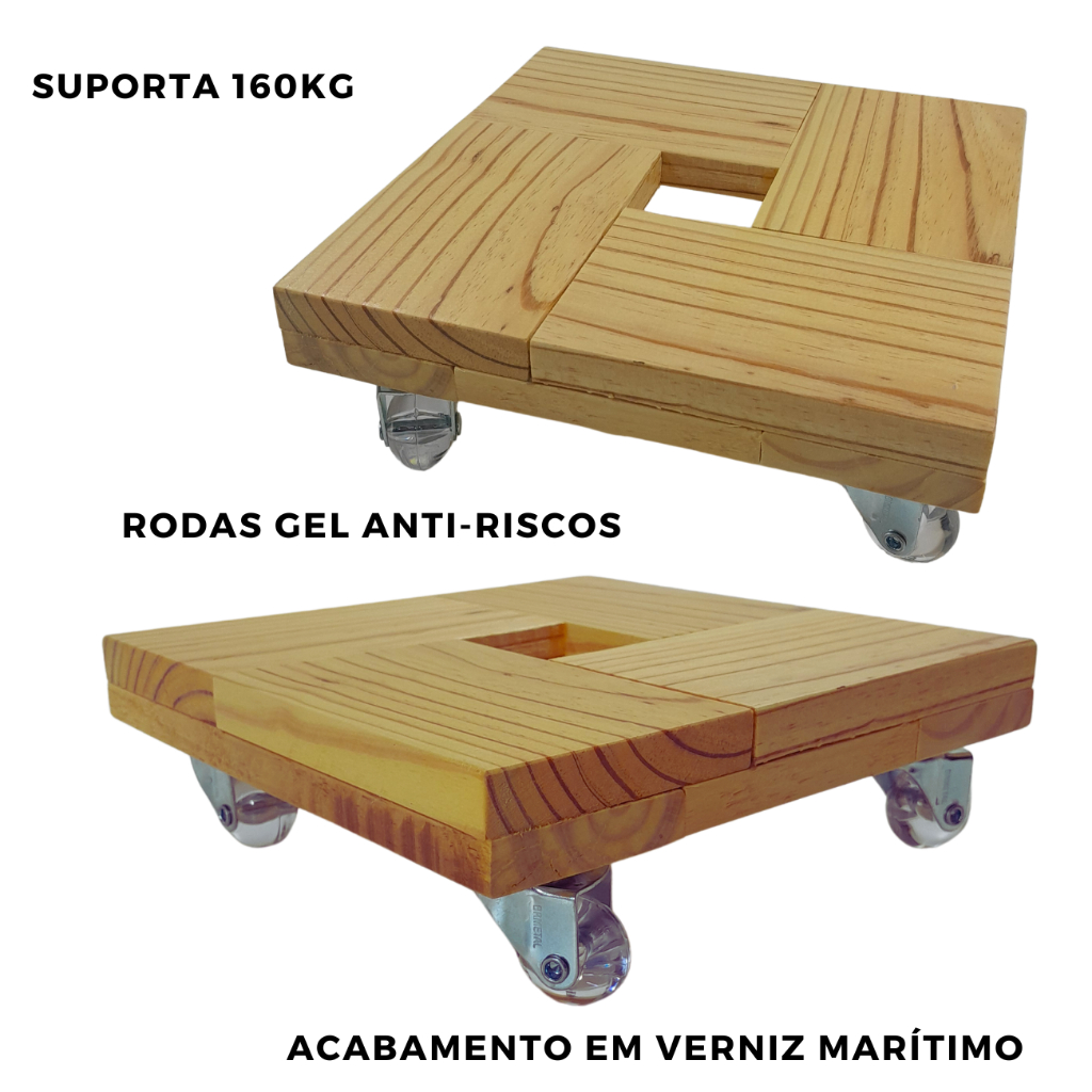 Suporte Para Vaso De Planta 25x25cm Rodas Gel Anti-Risco