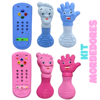Kit Mordedor Bebê Super Macio Anti Stress Gengiva Controle + Mãozinha + Pezinho Azul e Rosa em Oferta na Shopee