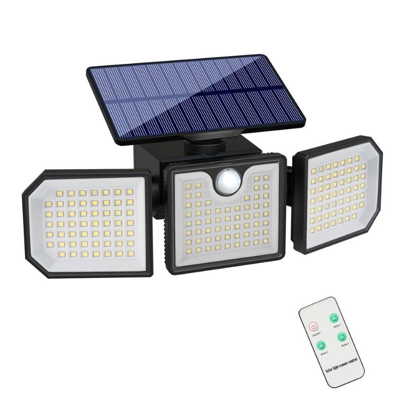 Refletor Led Solar 3 Cabeças Giratoria Sensor de movimento
