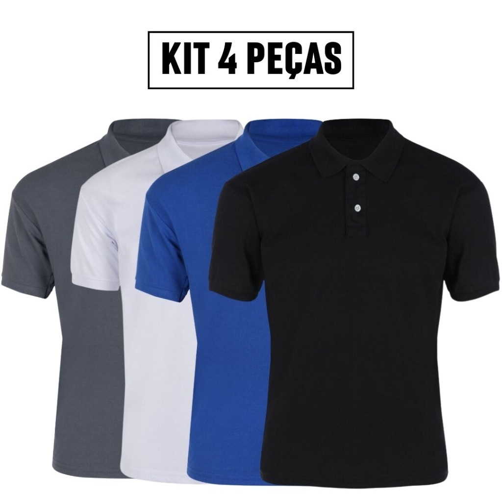 Kit 4 Camisa Polo Masculina Premium Piquet Poliester Dry Fit