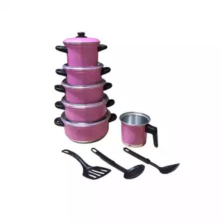 Jogo de Panelas Preto Craqueado Kit 09 Pçs Caçarola+Leiteira (Caneco)+ Brinde Kit Talheres