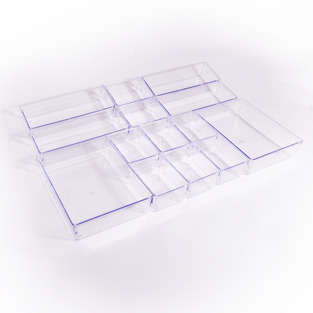 Kit Organizadores Acrílico Cristal Modular Para Geladeiras Gavetas e Maquiagens