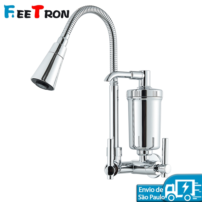 Torneira Gourmet Com Filtro De Parede Cromada Cozinha Luxo Fee Tron Cores Cromado Preto Fosco