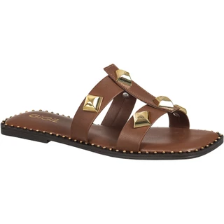 Sandalia Feminina Rasteirinha Estilo Boho Chique Tachas Spike Pirâmide Metal Original GiGiL