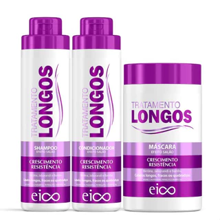 Eico Cabelos Longos Shampoo Condicionador 800ml + Máscara Hidratação 1kg Crescimento Fortalecimento