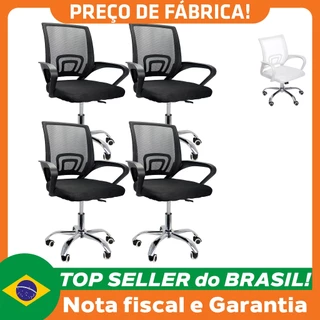 Kit 4 Cadeiras de Escritório Mesh Assento Estofado Base Giratória 9050