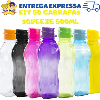 Kit com 50 Garrafas Squeeze 600 ML de Água, Academia, Esportes + Diversas Cores