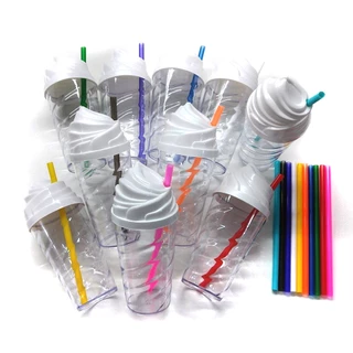 Copo Twister Transparente Chantilly Acrílico 500ml C/ Tampa e Canudo 1 unidade