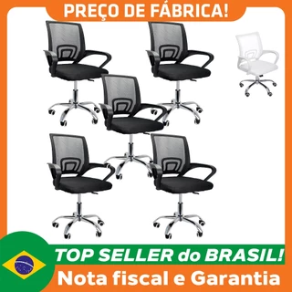 Kit 5 Cadeiras de Escritório Mesh Assento Estofado Base Giratória 9050