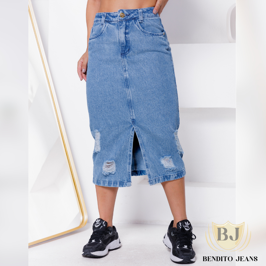 Saia jeans midi c&a fashion