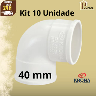 Kit 10 Joelhos Esgoto 40mm de 90 graus PVC Branco Cotovelo Krona Curva