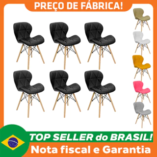 Kit 6 Cadeiras Charles Eames Eiffel Slim Wood Estofada