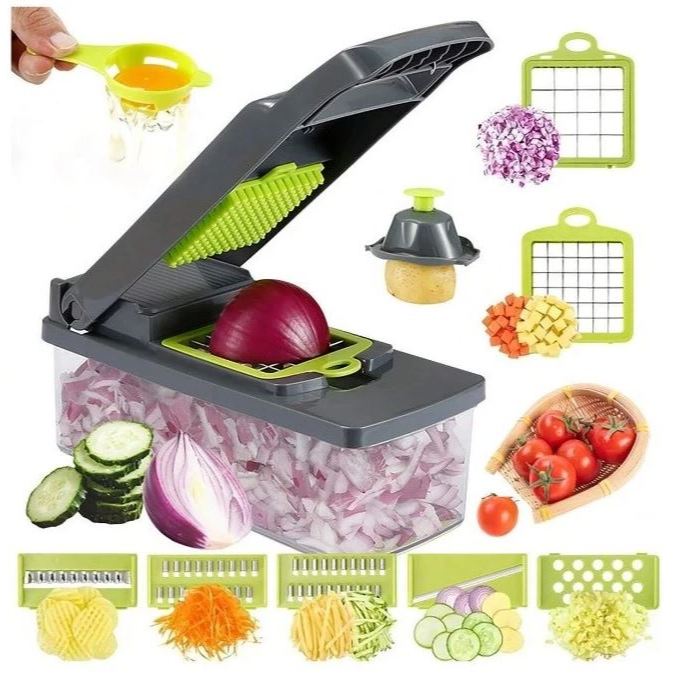 Cortador 16 peças YY061 Fatiador Ralador Multiuso Cozinha Slicer Aço Inox 16 peças Legumes Verduras Frutas Alimentos