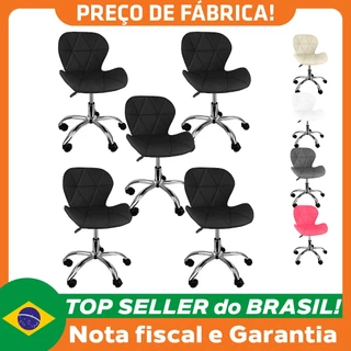 Kit 5 Cadeiras Slim Office Estofada Base Giratória Cromada