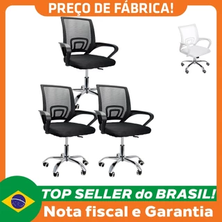 Kit 3 Cadeiras de Escritório Mesh Assento Estofado Base Giratória 9050