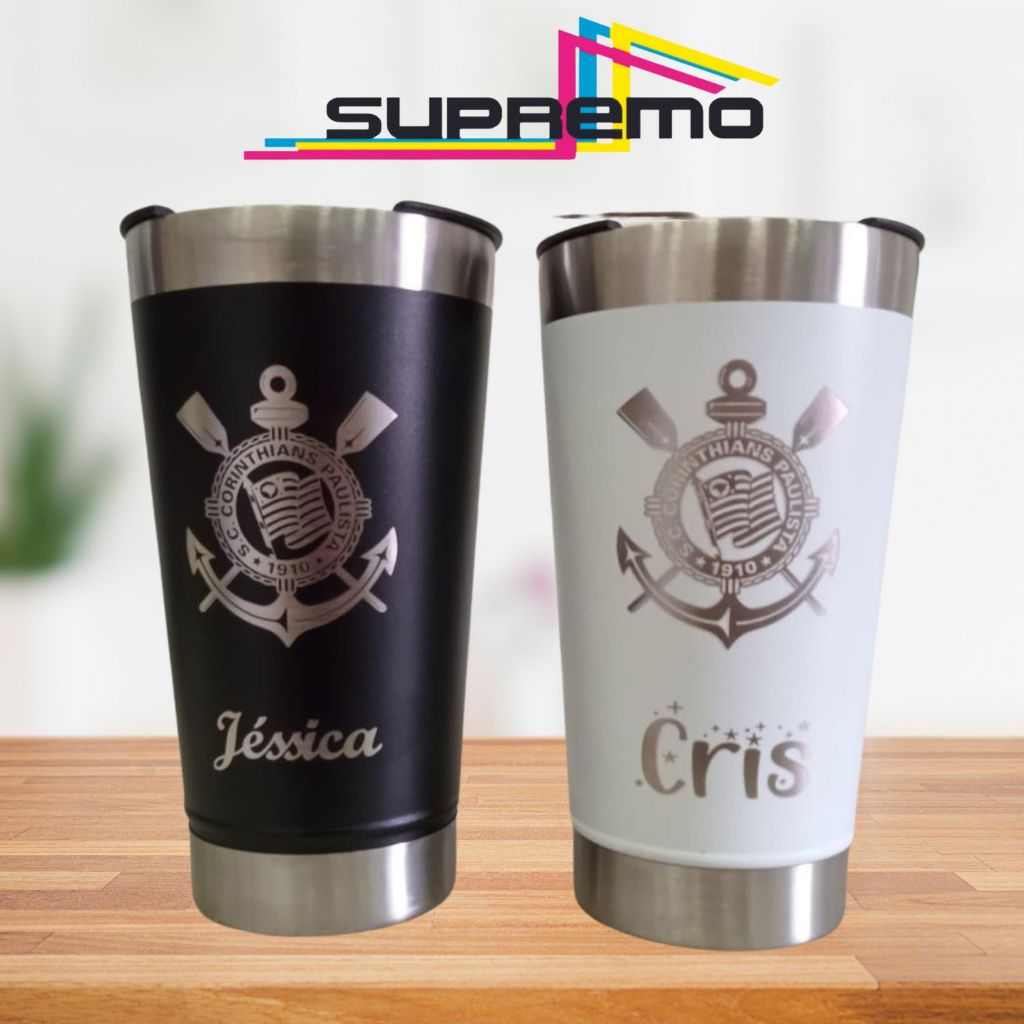 COPO TÉRMICO PERSONALIZADO COM SEU NOME E TIME CORINTHIANS