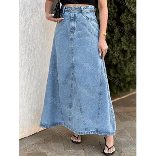 coolestfeminina 1015 saia jeans lisa feminina sem rascada saia longa 1015