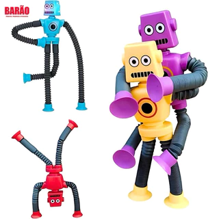 Kit com 4 robôs cartoon pop tube - fidget toy brinquedo sensorial infantil / anti estresse tubo estica e puxa tiktok