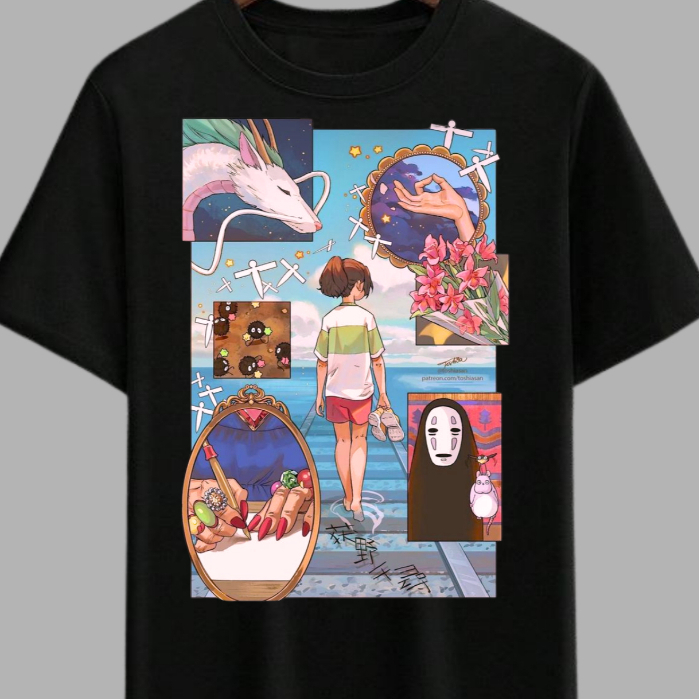 Camisetas Anime Filme Viagem de Chihiro Blusa Castelo Animado T-shirt Amigo Totoro Algodão 100% Geek Princesa Mononoke