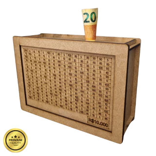 Cofre Desafio 10mil/5mil/1mil - Caixa Dinheiro De Madeira - Método Japonês - Escolha seu Objetivo!