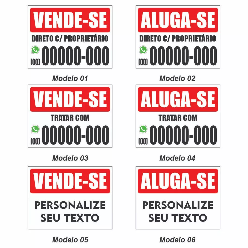 Placa PVC Vende-se Aluga-se Personalizada Com Seu Número Resistente Para Uso Externo Casa Comercio