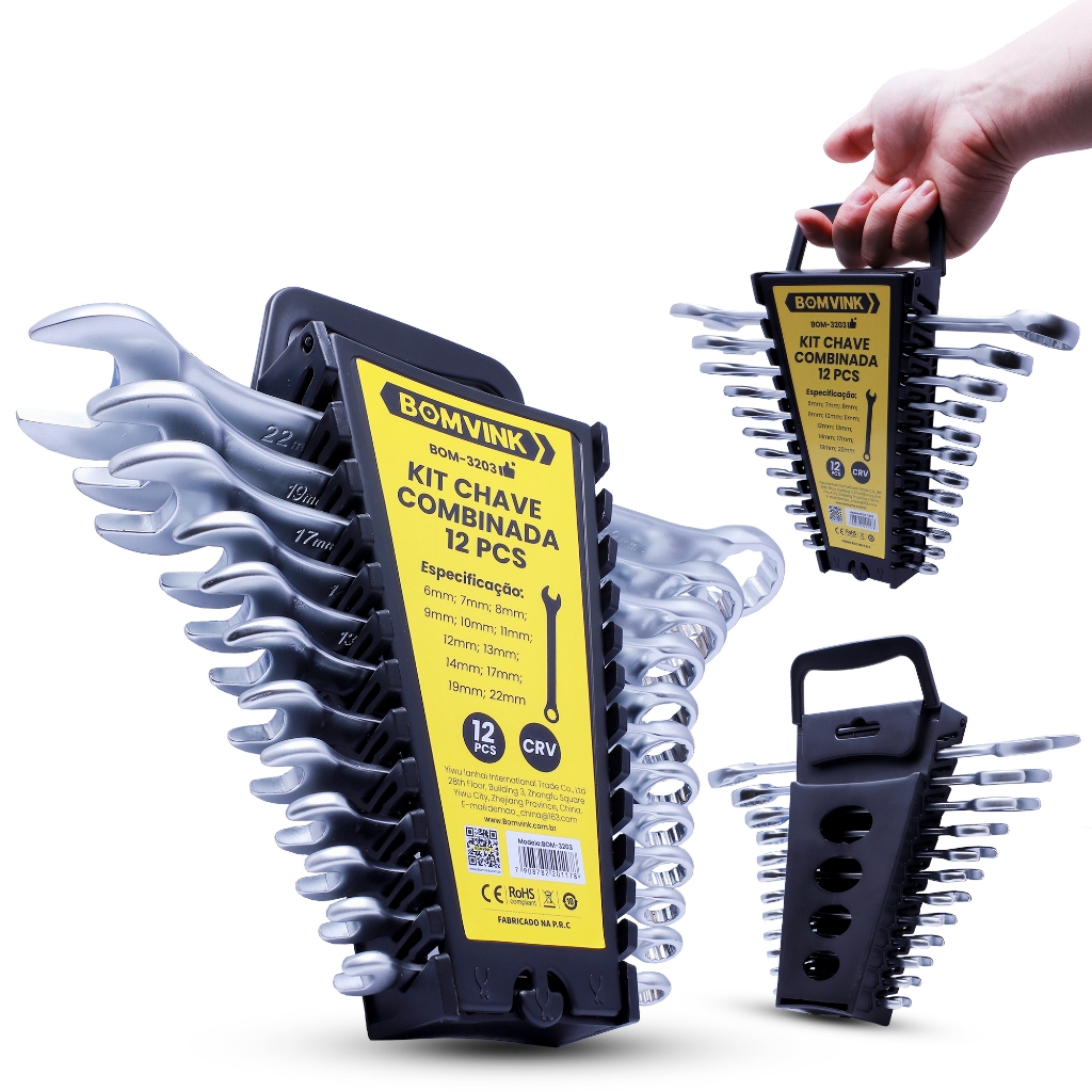 Kit Jogo De Chaves Combinadas De Construção 12 Peças 6-22mm Cabeça Dupla Extremidade CRV