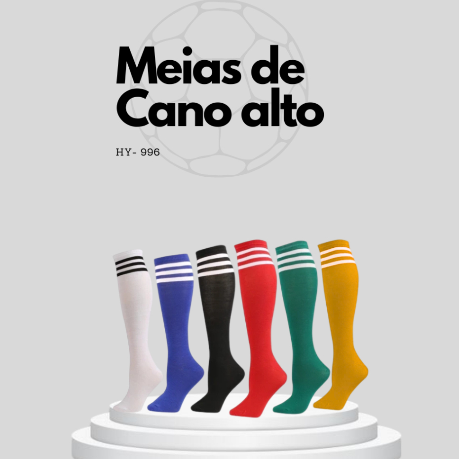 Kit 3 Meias de Futebol / Cano alto / Esportes / Alta qualidade / HY- 996