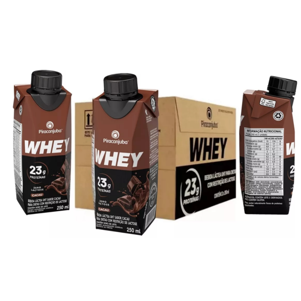 Bebida Whey Zero Lactose Piracanjuba Cacau 23g 250ml - 12 Unidades
