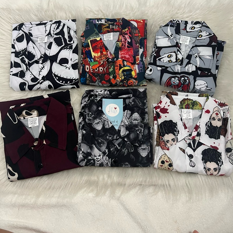 camisaria camisa botão social halloween terror pânico unissex