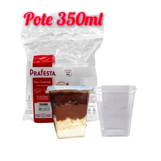 100 Un Pote Quadrado Com tampa 350ml p/Bolo de Pote Micro-ondas /Freezer - Prafesta