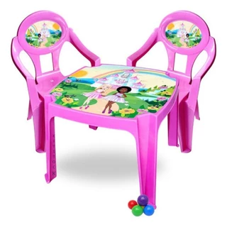 Mesinha Infantil Colorida Com 2 Cadeiras P/brincar E Estudar Didática