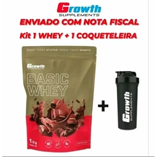 Kit Basic Whey Sabor Chocolate 1kg + Coqueteleira Simples Growth Supplements