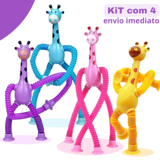 Kit  1/2/4 Girafas Sucção Pop Tube Luz Led com Ventosa Estica Brinquedo Infantil Anti Stress Dute Toy em Oferta na Shopee