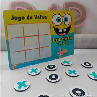 Kit Jogo da Velha - Lembrancinha de aniversário Personalizado - Bob Esponja - Fazemos qualquer tema - Leia Descrição
