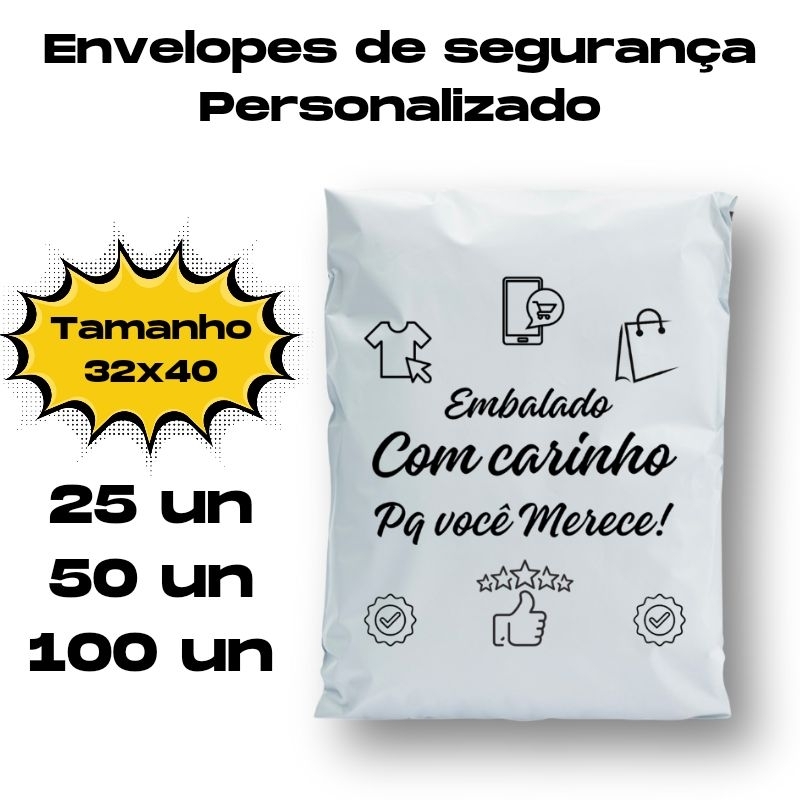 Kit Personalizado 32x40 Envelope de Segurança Qualidade Premium Tipo Correios (Mod. com Carinho)