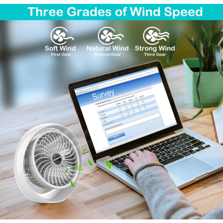 MINI Ventilador Portátil De Mesa Rotaciona 270º Carrega Usb 3 Vel
