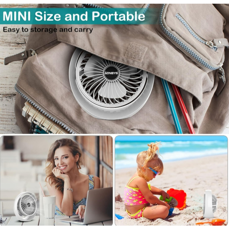 MINI Ventilador Portátil De Mesa Rotaciona 270º Carrega Usb 3 Vel