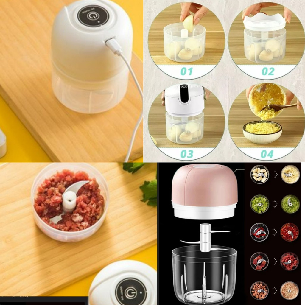 Imagem do produto Mini Processador Elétrico de alho elétrico 250ml com 3 lâminas carne pequeno  recarregável USB 3