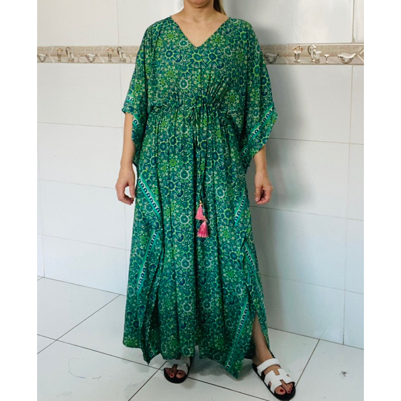 Printed Kaftan Kaftan Longo De Seda KAFTAN VESTIDO Longo De Alça