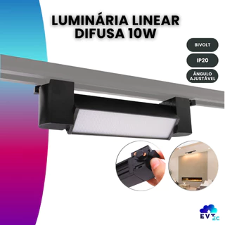 Luminária Led Difusa Linear P/trilho 10w Bivolt Preto Quente