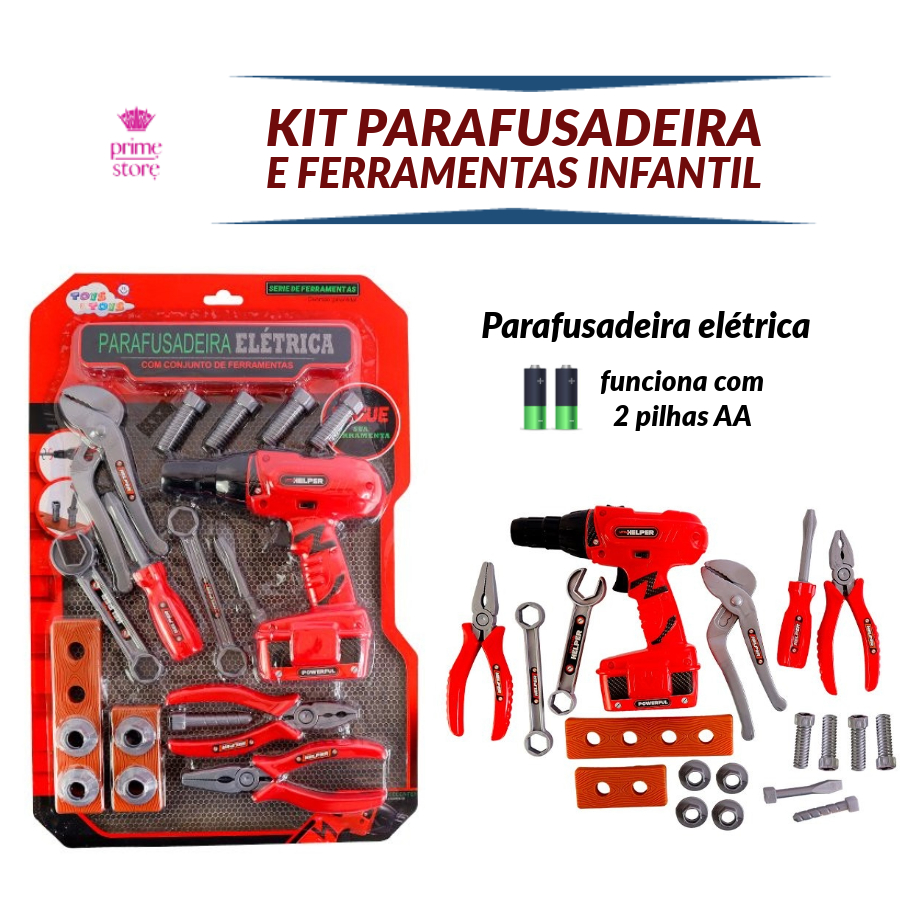 Parafusadeira furadeira elétrica com conjunto de ferramentas de brinquedo infantil